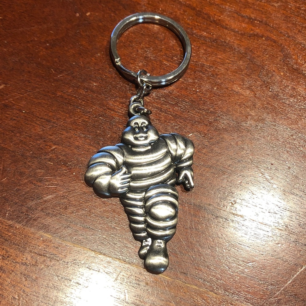 Michelin Man Metal Silver Color Keychain Vintage